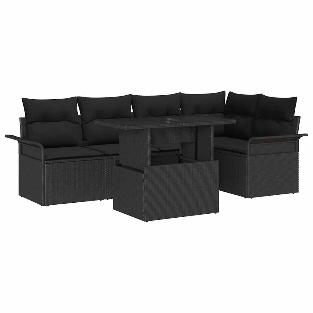 Tuin Sofa Set met kussen met opslag 6 pcs Zwart Poly Rattan is nu te koop bij PeponiXL, paradijselijk wonen!