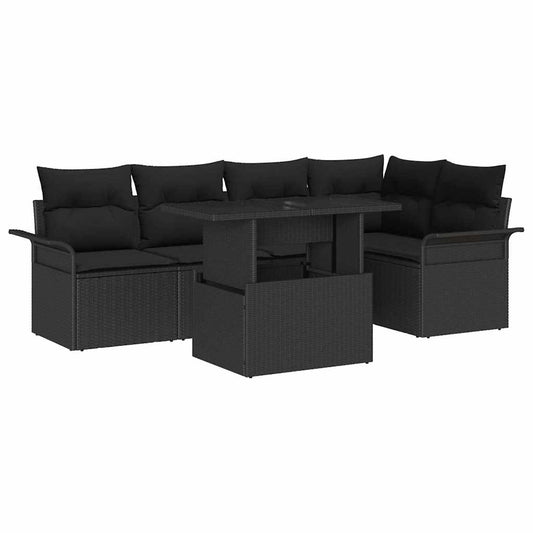 Tuin Sofa Set met kussen met opslag 6 pcs Zwart Poly Rattan is nu te koop bij PeponiXL, paradijselijk wonen!