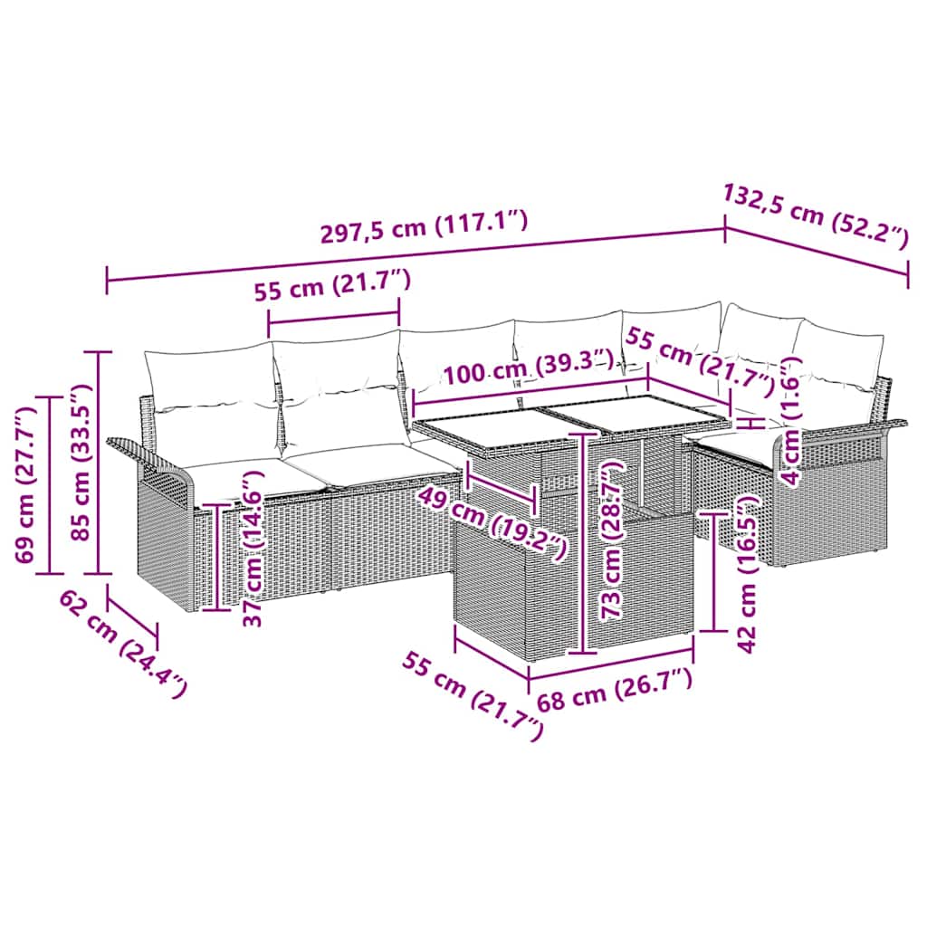 Tuin Sofa Set met kussen met opslag 7 pcs Zwart Poly riet is nu te koop bij PeponiXL, paradijselijk wonen!
