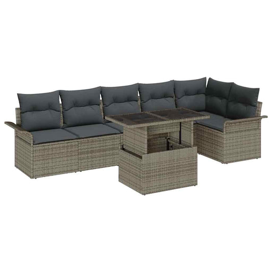 Tuin Sofa Set met kussen met opslag 7 pcs Grijs Poly riet is nu te koop bij PeponiXL, paradijselijk wonen!