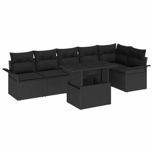 Tuin Sofa Set met kussen met opslag 7 pcs Zwart Poly riet is nu te koop bij PeponiXL, paradijselijk wonen!