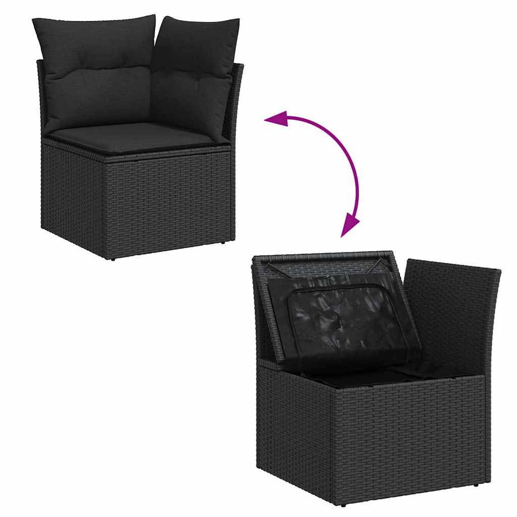 Tuin Sofa Set met kussen met opslag 7 pcs Zwart Poly riet is nu te koop bij PeponiXL, paradijselijk wonen!