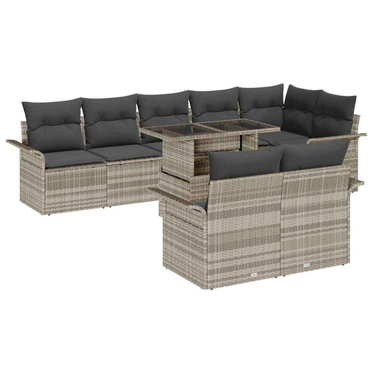 Tuin Sofa Set met kussen met opslag 9 pcs Lichtgrijs Poly riet is nu te koop bij PeponiXL, paradijselijk wonen!