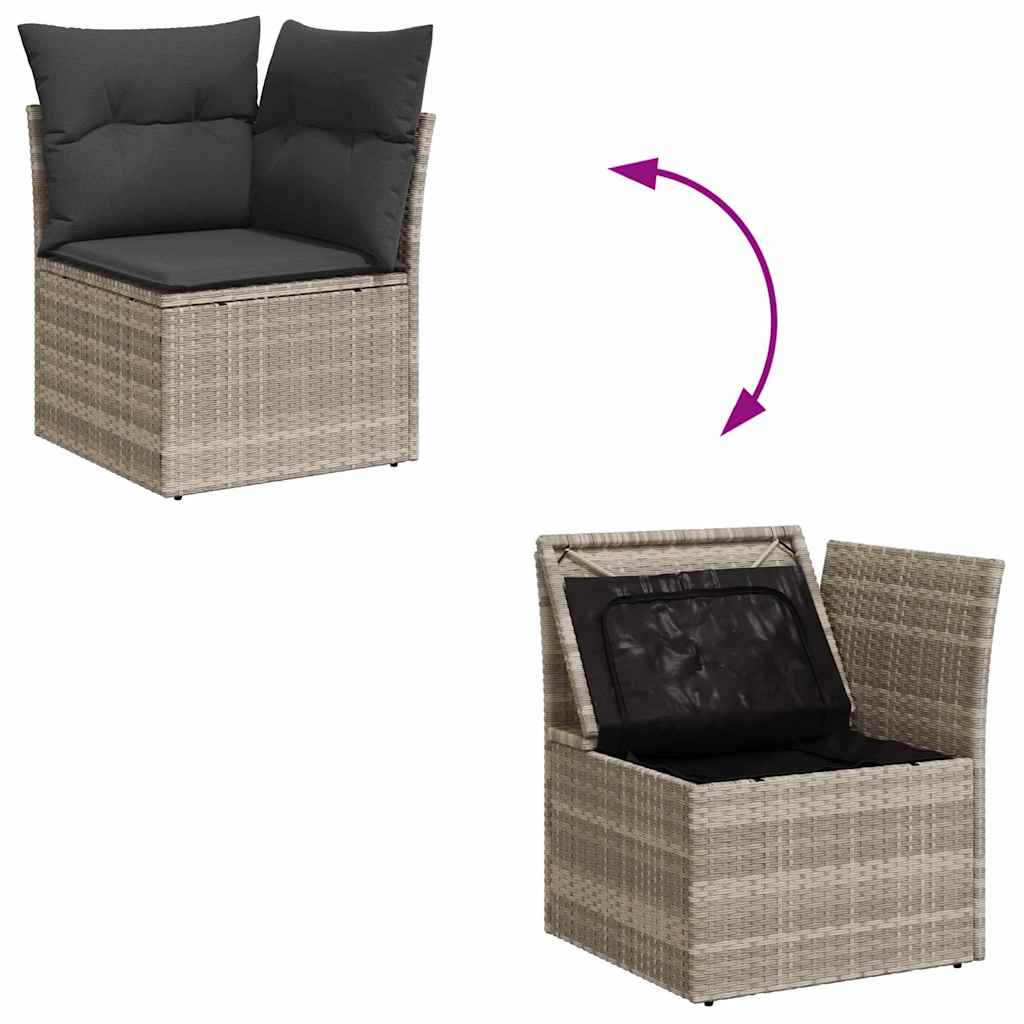 Tuin Sofa Set met kussen met opslag 9 pcs Lichtgrijs Poly riet is nu te koop bij PeponiXL, paradijselijk wonen!
