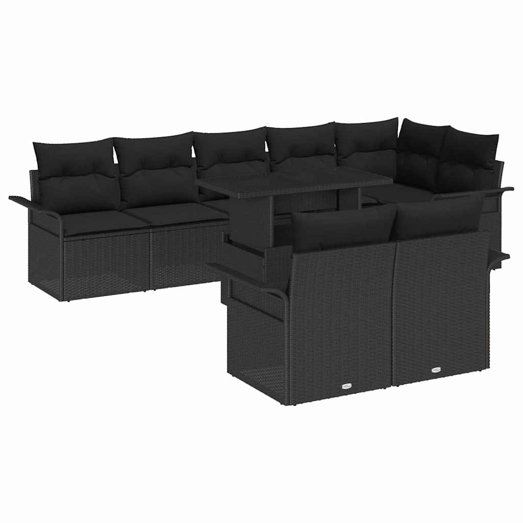 Tuin Sofa Set met kussen met opslag 9 pcs Zwart Poly riet is nu te koop bij PeponiXL, paradijselijk wonen!