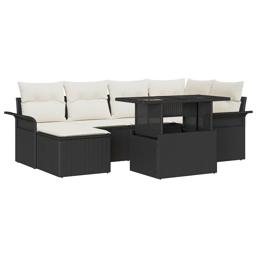 Tuin Sofa Set met kussen met opslag 7 pcs Zwart Poly riet is nu te koop bij PeponiXL, paradijselijk wonen!