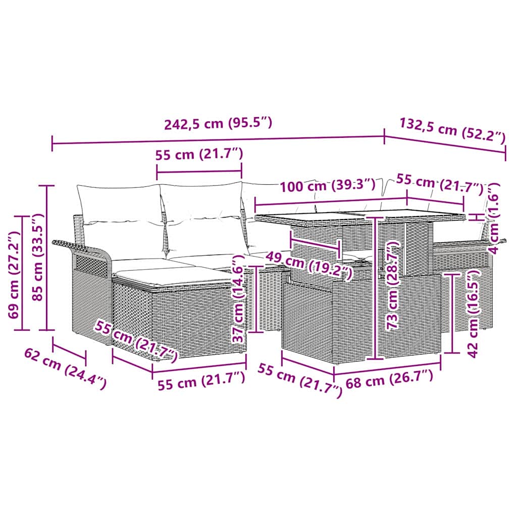 Tuin Sofa Set met kussen met opslag 7 pcs Grijs Poly riet is nu te koop bij PeponiXL, paradijselijk wonen!