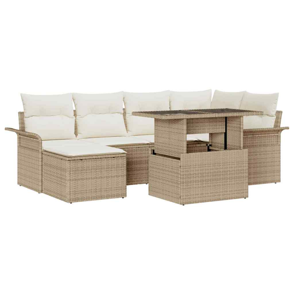 Tuin Sofa Set met kussen met opslag 7 pcs Beige Poly riet is nu te koop bij PeponiXL, paradijselijk wonen!