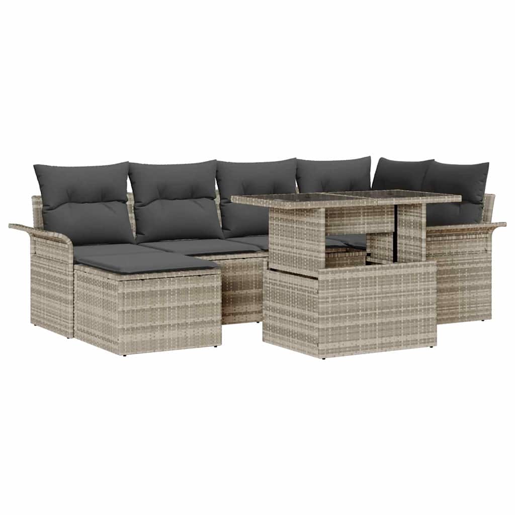 Tuin Sofa Set met kussen met opslag 7 pcs Lichtgrijs Poly riet is nu te koop bij PeponiXL, paradijselijk wonen!