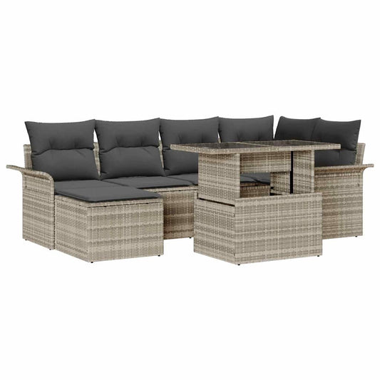 Tuin Sofa Set met kussen met opslag 7 pcs Lichtgrijs Poly riet is nu te koop bij PeponiXL, paradijselijk wonen!