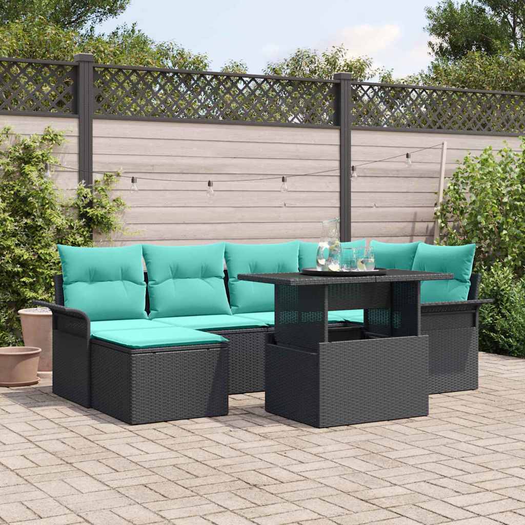 Tuin Sofa Set met kussen met opslag 7 pcs Zwart Poly Rattan is nu te koop bij PeponiXL, paradijselijk wonen!