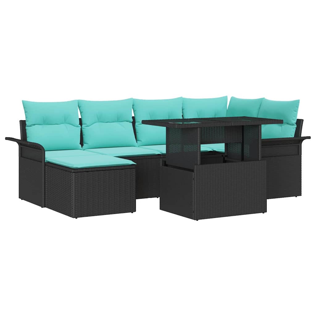 Tuin Sofa Set met kussen met opslag 7 pcs Zwart Poly Rattan is nu te koop bij PeponiXL, paradijselijk wonen!