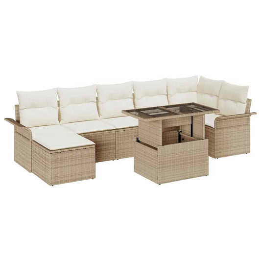 Tuin Sofa Set met kussen met opslag 8 pcs Beige Poly riet is nu te koop bij PeponiXL, paradijselijk wonen!