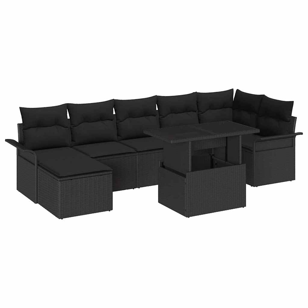 Tuin Sofa Set met kussen met opslag 8 pcs Zwart Poly riet is nu te koop bij PeponiXL, paradijselijk wonen!