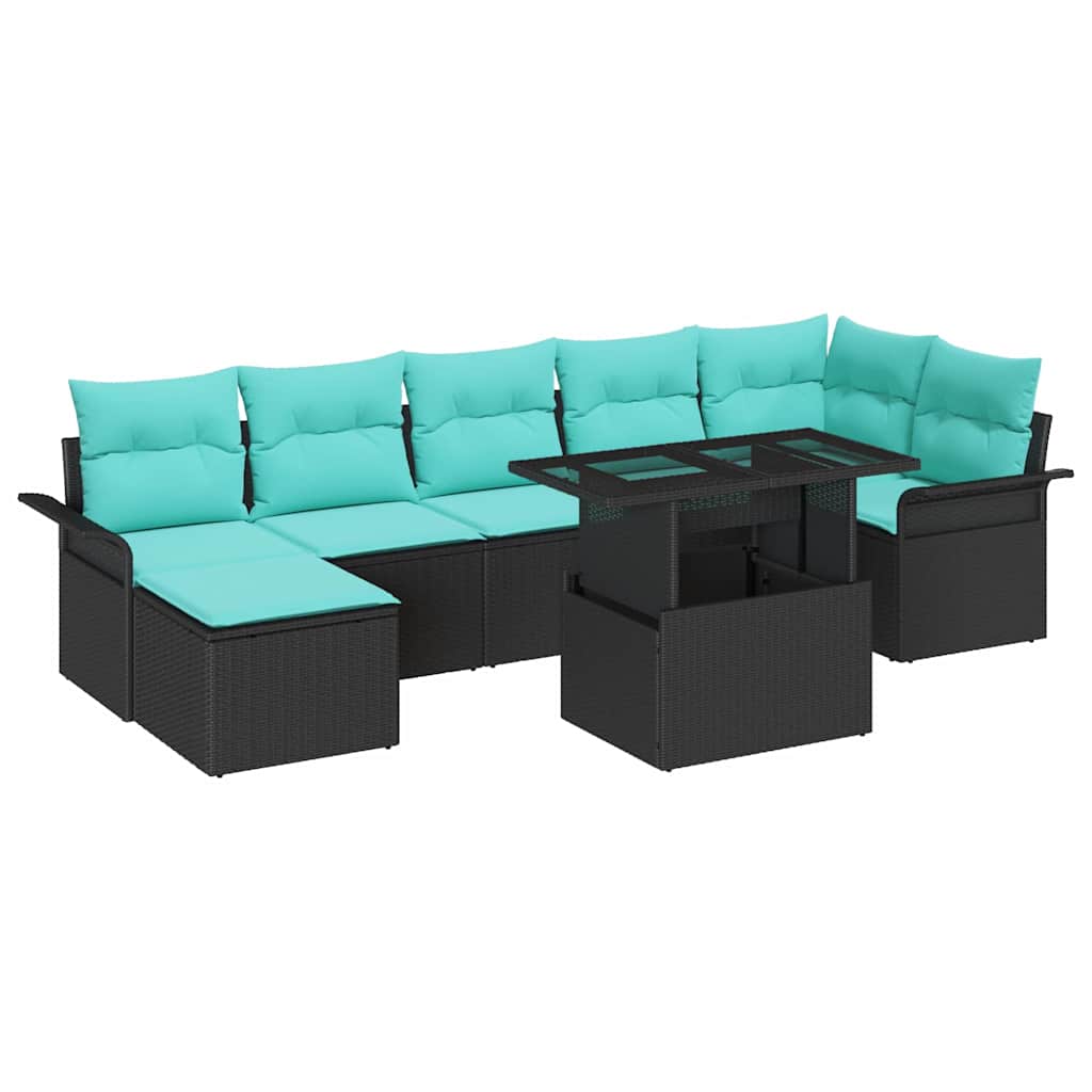 Tuin Sofa Set met kussen met opslag 8 pcs Zwart Poly Rattan is nu te koop bij PeponiXL, paradijselijk wonen!