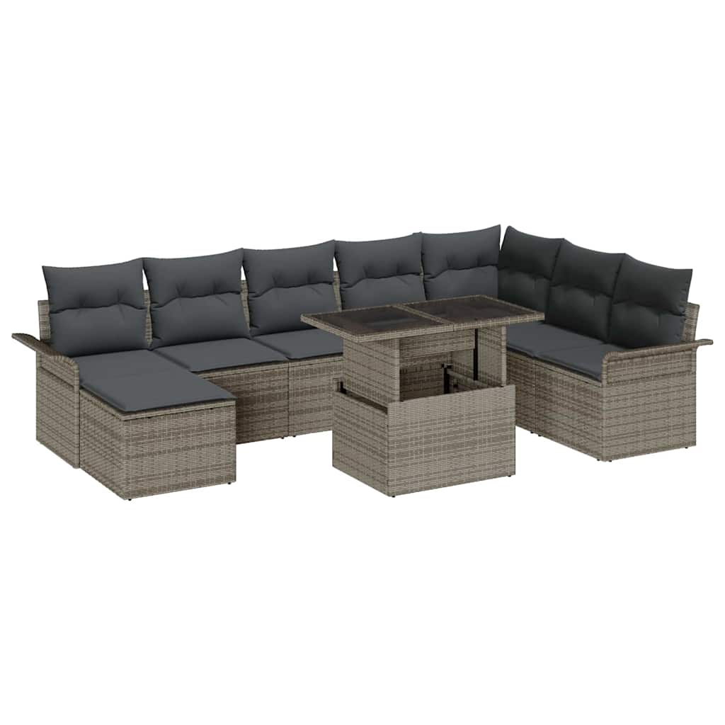 Tuin Sofa Set 9 pcs Grijs Poly Rattan en Poedergecoat Staal is nu te koop bij PeponiXL, paradijselijk wonen!