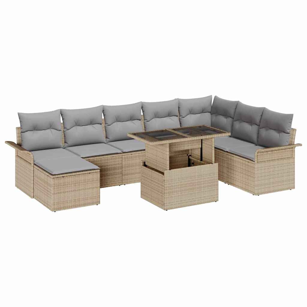 Tuin Sofa Set met kussen met opslag 9 pcs Beige en Licht Grijs is nu te koop bij PeponiXL, paradijselijk wonen!