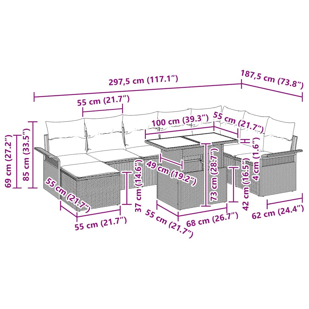 Tuin Sofa Set met kussen met opslag 9 pcs Beige en Licht Grijs is nu te koop bij PeponiXL, paradijselijk wonen!