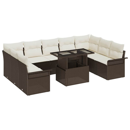 Tuin Sofa Set met kussen met kussen 10 pcs Bruin Poly Rattan is nu te koop bij PeponiXL, paradijselijk wonen!
