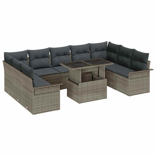 Tuin Sofa Set met kussen met kussen 10 pcs Grijs Poly Rattan is nu te koop bij PeponiXL, paradijselijk wonen!
