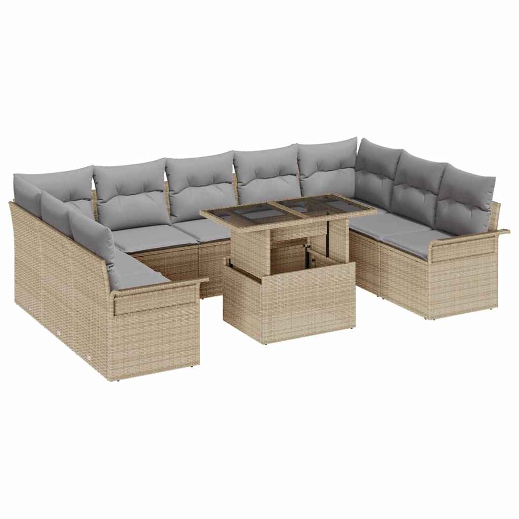 Tuin Sofa Set met kussen met kussen 10 pcs Beige Poly Rattan is nu te koop bij PeponiXL, paradijselijk wonen!