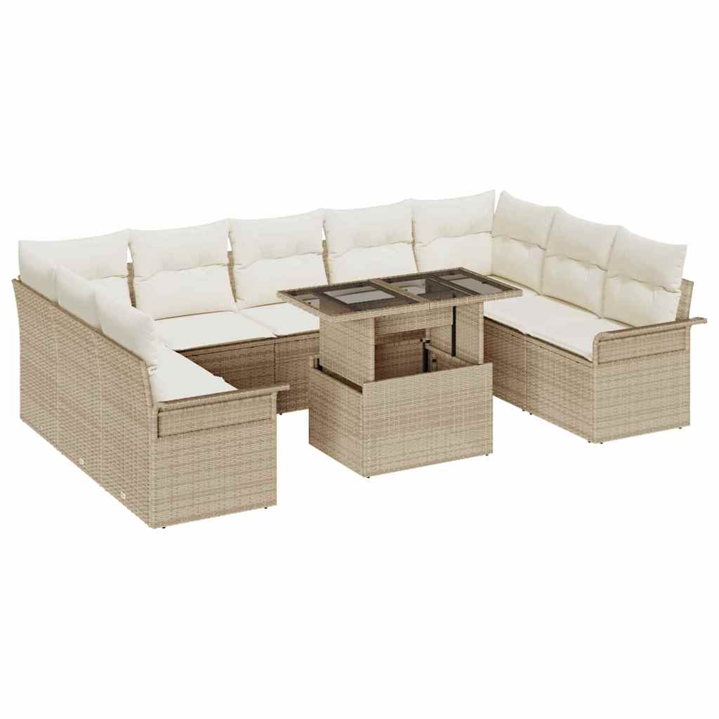 Tuin Sofa Set met kussen met kussen 10 pcs Beige Poly Rattan is nu te koop bij PeponiXL, paradijselijk wonen!