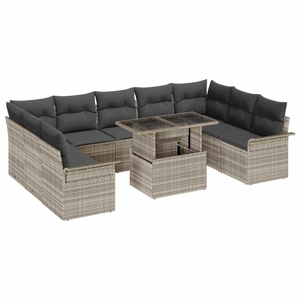 Tuin Sofa Set met kussen 10 pcs Lichtgrijs Poly Rattan is nu te koop bij PeponiXL, paradijselijk wonen!