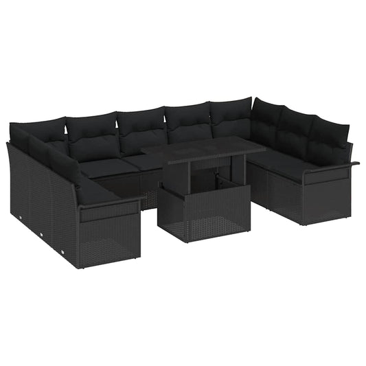 Tuin Sofa Set met kussen met kussen 10 pcs Zwart Poly Rattan is nu te koop bij PeponiXL, paradijselijk wonen!