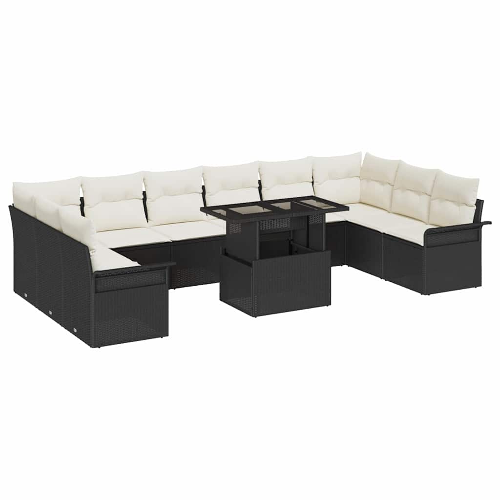 Tuin Sofa Set met kussen met kussen 11 pcs Zwart Poly Rattan is nu te koop bij PeponiXL, paradijselijk wonen!