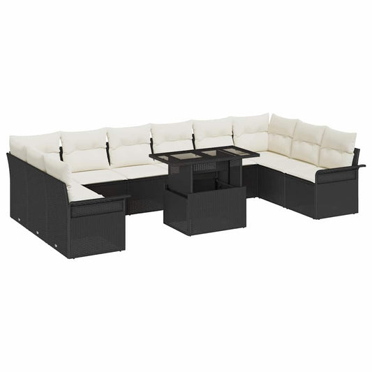 Tuin Sofa Set met kussen met kussen 11 pcs Zwart Poly Rattan is nu te koop bij PeponiXL, paradijselijk wonen!