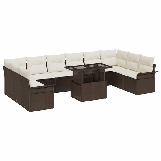 Tuin Sofa Set met kussen met kussen 11 pcs Bruin Poly Rattan is nu te koop bij PeponiXL, paradijselijk wonen!