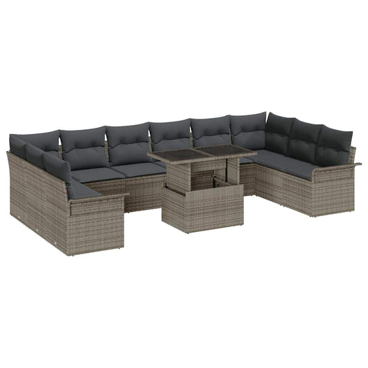 Tuin Sofa Set met kussen met kussen 11 pcs Grijs Poly Rattan is nu te koop bij PeponiXL, paradijselijk wonen!