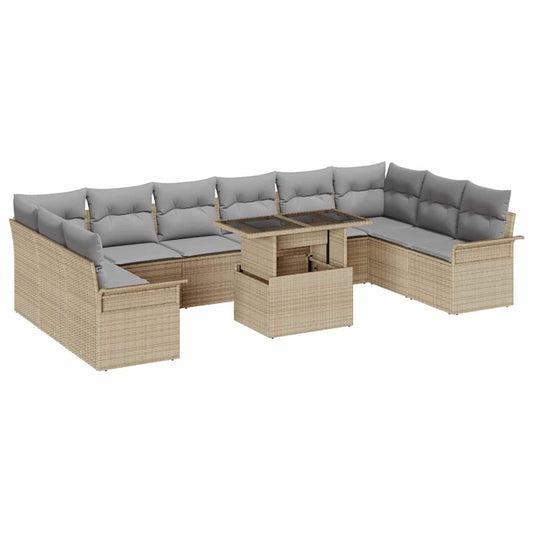 Tuin Sofa Set met kussen met kussen 11 pcs Beige Poly Rattan is nu te koop bij PeponiXL, paradijselijk wonen!