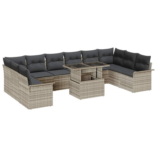 Tuin Sofa Set met kussen 11 pcs Lichtgrijs Poly Rattan is nu te koop bij PeponiXL, paradijselijk wonen!