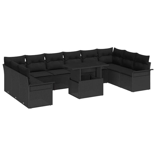 Tuin Sofa Set met kussen met kussen 11 pcs Zwart Poly Rattan is nu te koop bij PeponiXL, paradijselijk wonen!