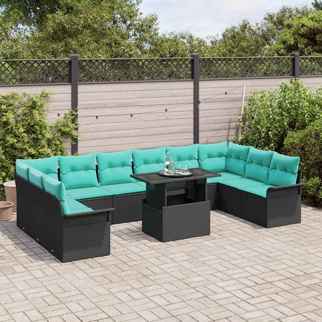 Tuin Sofa Set met kussen met kussen 11 pcs Zwart Poly Rattan is nu te koop bij PeponiXL, paradijselijk wonen!