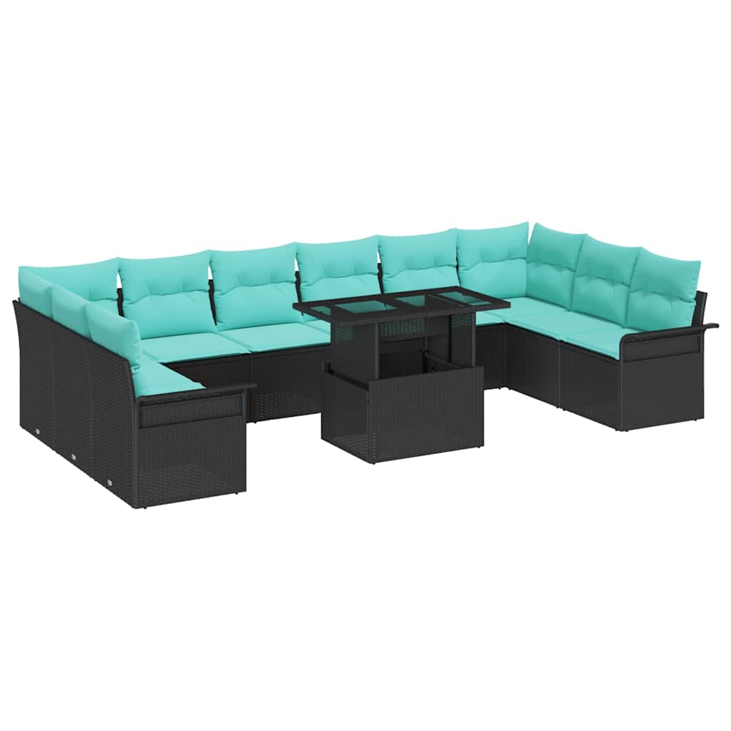 Tuin Sofa Set met kussen met kussen 11 pcs Zwart Poly Rattan is nu te koop bij PeponiXL, paradijselijk wonen!