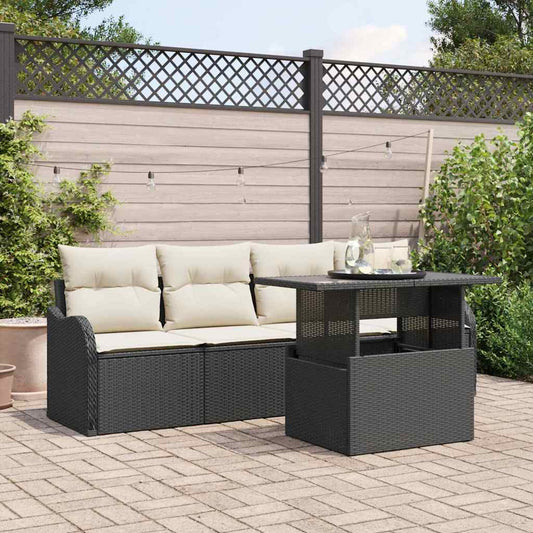 Tuin Sofa Set met kussen met opslag 5 pcs Zwart Poly Rattan is nu te koop bij PeponiXL, paradijselijk wonen!