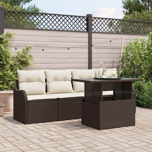 Tuin Sofa Set met kussen met kussen 5 pcs Bruin Poly Rattan is nu te koop bij PeponiXL, paradijselijk wonen!