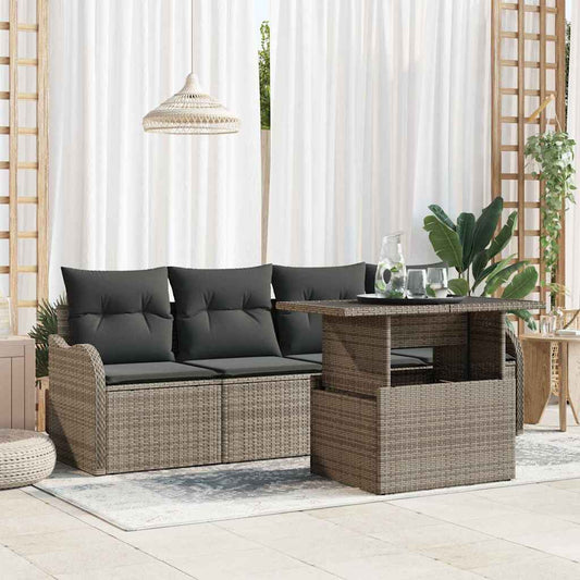 Tuin Sofa Set met kussen met kussen 5 pcs Grijs Poly Rattan is nu te koop bij PeponiXL, paradijselijk wonen!