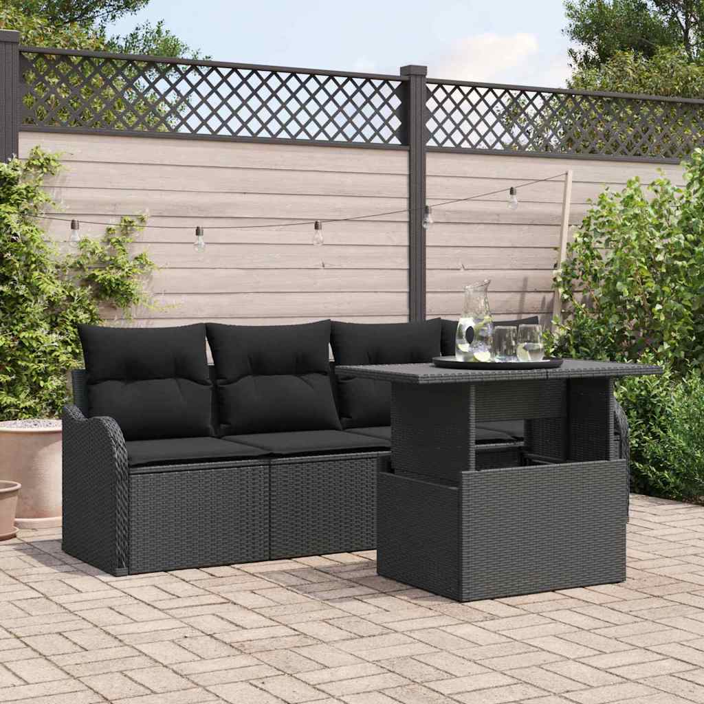 Tuin Sofa Set met kussen met kussen 5 pcs Zwart Poly Rattan is nu te koop bij PeponiXL, paradijselijk wonen!