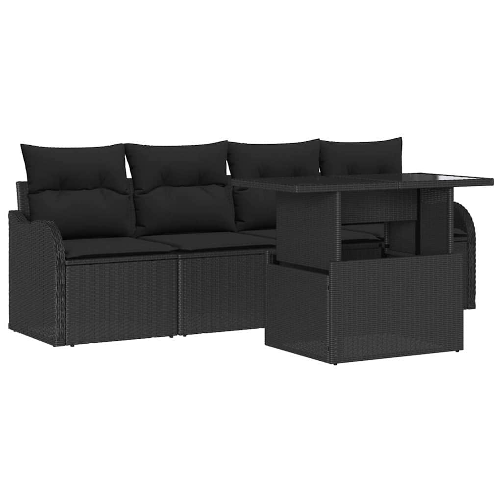 Tuin Sofa Set met kussen met kussen 5 pcs Zwart Poly Rattan is nu te koop bij PeponiXL, paradijselijk wonen!