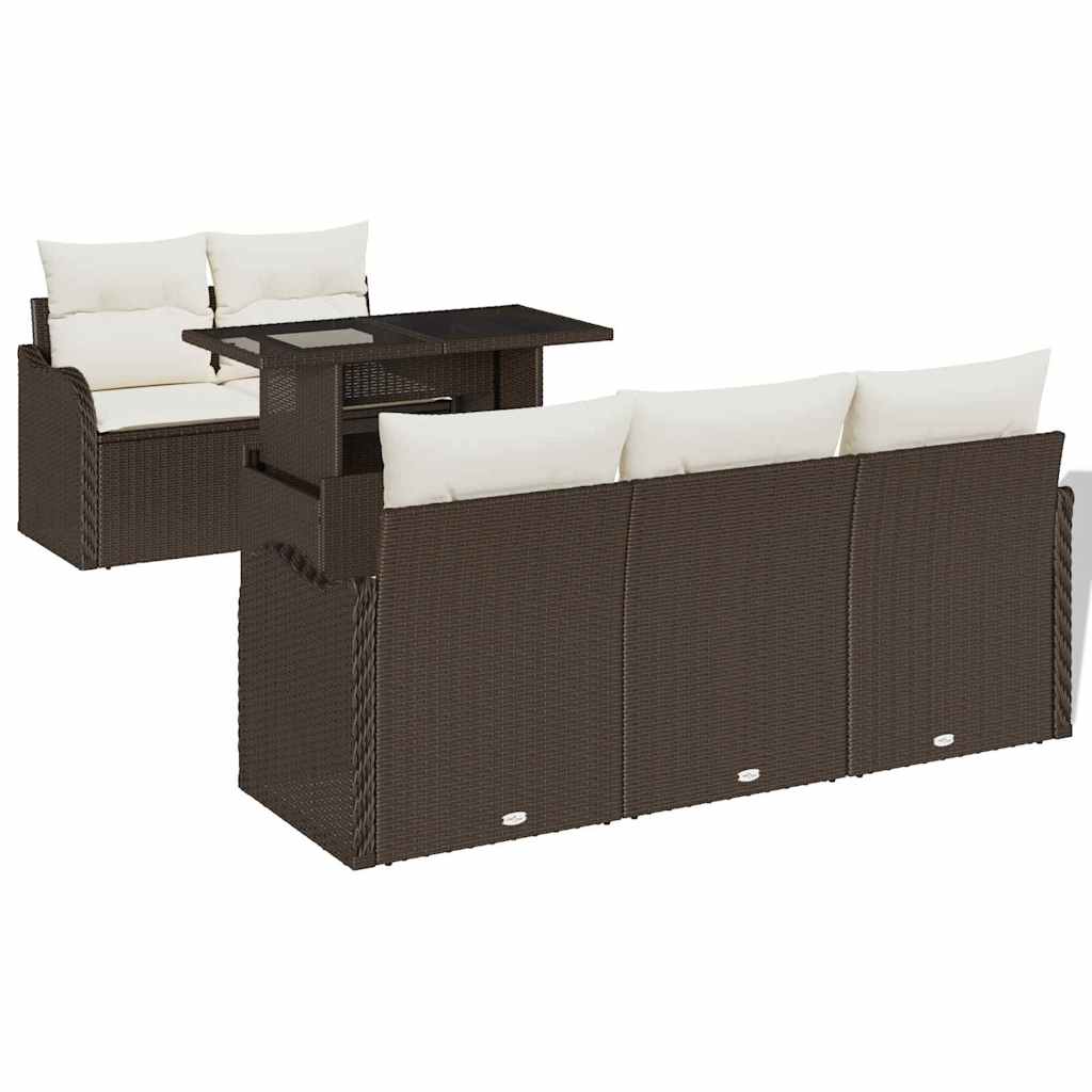 Tuin Sofa Set met kussen met kussen 6 pcs Bruin Poly Rattan is nu te koop bij PeponiXL, paradijselijk wonen!