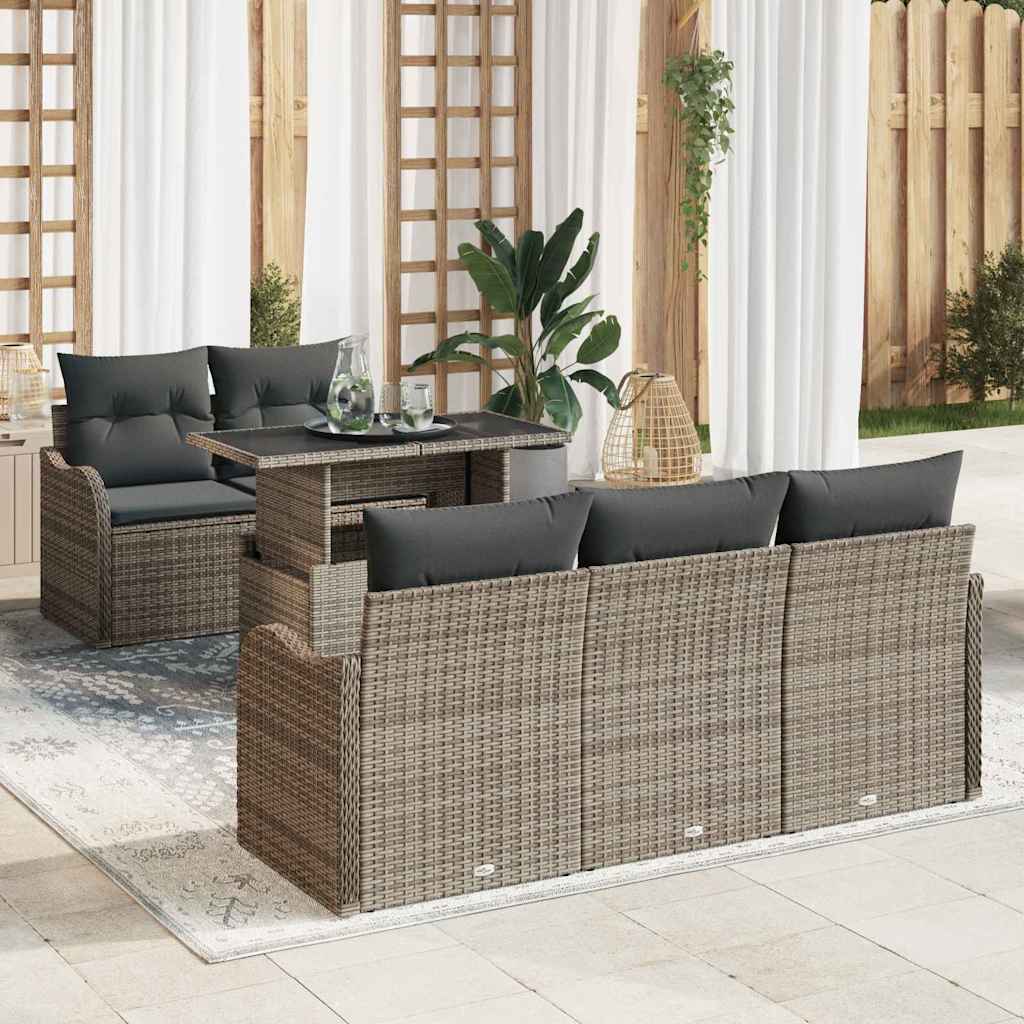 Tuin Sofa Set met kussen met kussen 6 pcs Grijs Poly Rattan is nu te koop bij PeponiXL, paradijselijk wonen!