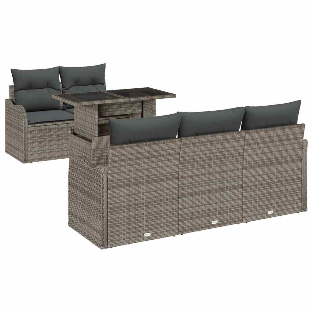 Tuin Sofa Set met kussen met kussen 6 pcs Grijs Poly Rattan is nu te koop bij PeponiXL, paradijselijk wonen!