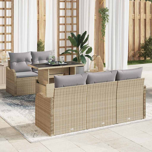 Tuin Sofa Set met kussen met kussen 6 pcs Beige Poly Rattan is nu te koop bij PeponiXL, paradijselijk wonen!