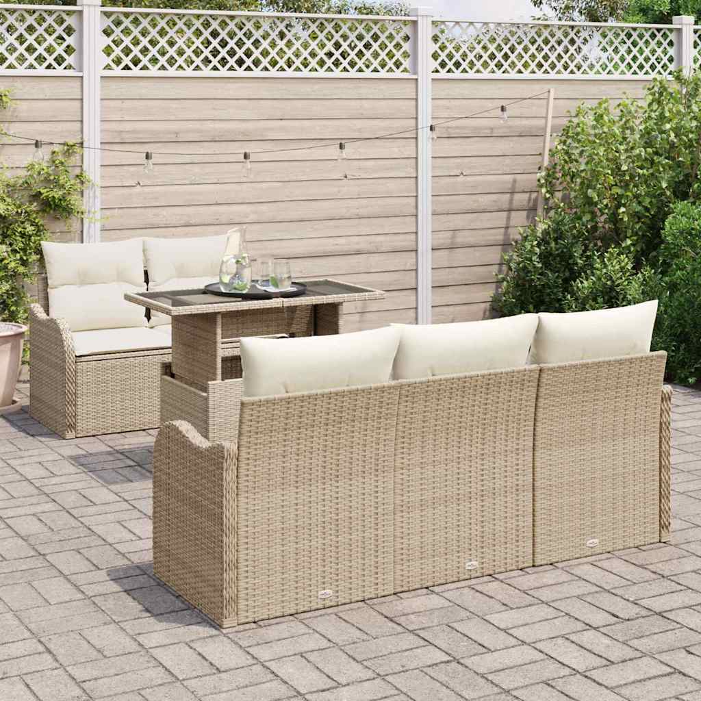 Tuin Sofa Set met kussen met kussen 6 pcs Beige Poly Rattan is nu te koop bij PeponiXL, paradijselijk wonen!