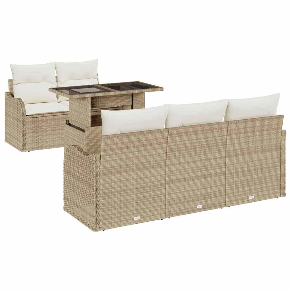 Tuin Sofa Set met kussen met kussen 6 pcs Beige Poly Rattan is nu te koop bij PeponiXL, paradijselijk wonen!