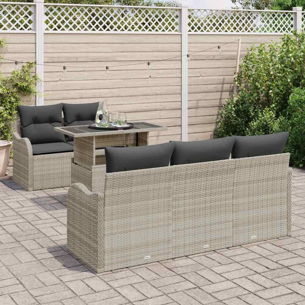Tuin Sofa Set met kussen 6 pcs Lichtgrijs Poly Rattan is nu te koop bij PeponiXL, paradijselijk wonen!