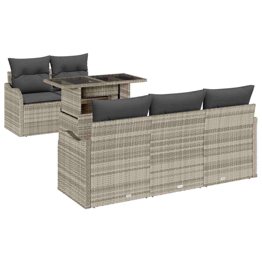 Tuin Sofa Set met kussen 6 pcs Lichtgrijs Poly Rattan is nu te koop bij PeponiXL, paradijselijk wonen!